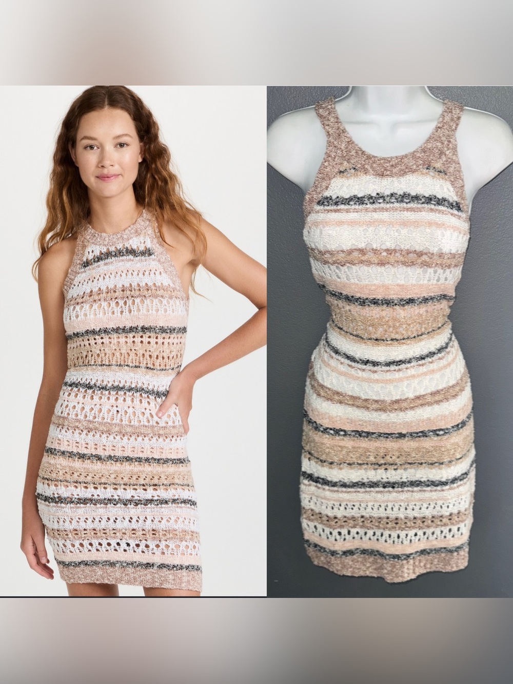 Spiritual Gangster New w/ $128 Tags  Striped Beige Crochet Dress Womens Medium